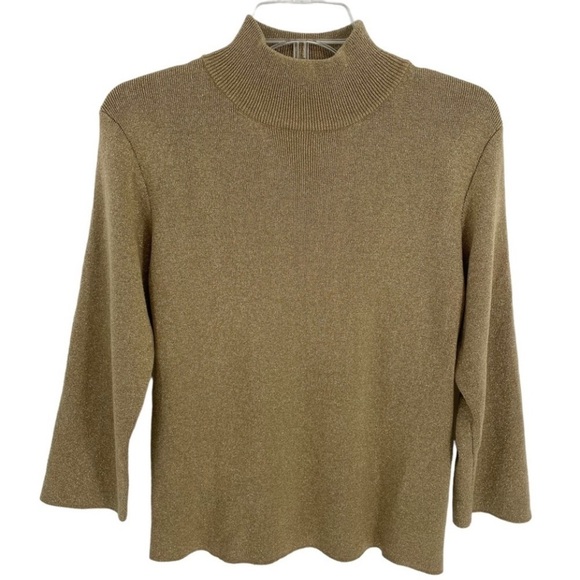 Coldwater Creek Mock Neck Silk Metallic Gold Sparkle Festive Party Sweater  Sz S - Picture 1 of 14